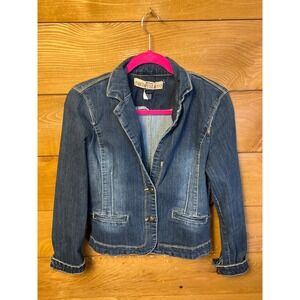 AMETHYST JEANS Women's Denim Blazer Jacket Medium Blue Jean Tailored Button Frnt